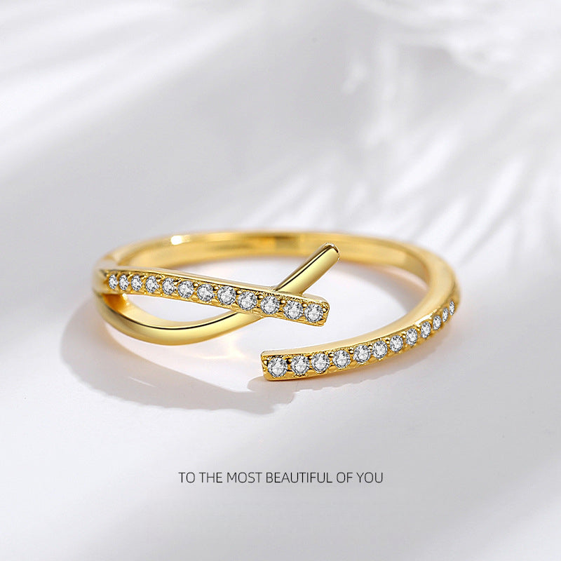 Sterling Silver Cross Over Ring Adjustable Minimalist Viral Y2K Stackable Ring