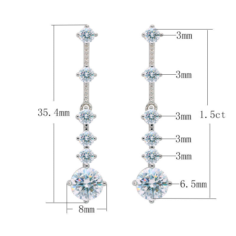 Moissanite Earrings Elegant Heavy Craft Long Tassel S925 Sterling Silver Drop Earrings