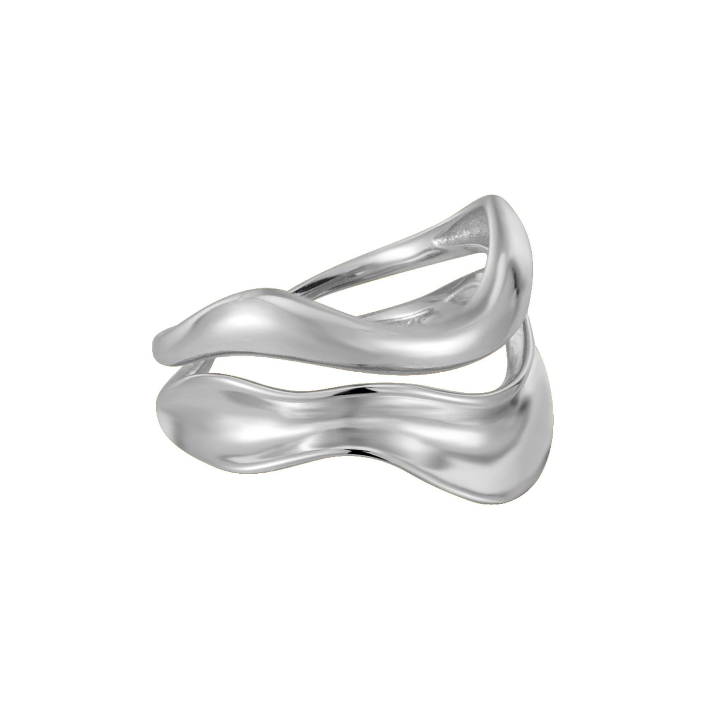 Irregular Wave Silver Ring for Women S925 Sterling Silver Versatile Double Layer Hollow Fashion Adjustable Ring