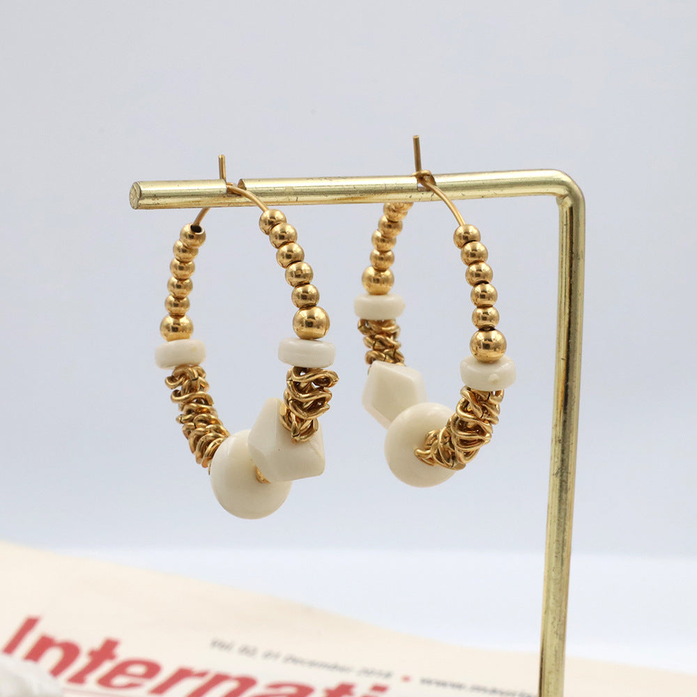 Titanium Steel Beaded Handmade Boho Dangle Earrings