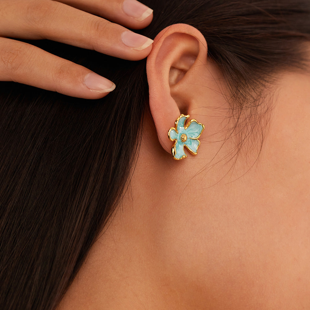 Artisanal Enamel Floral Studs - Paris Inspired Titanium Jewelry, Sweet & Elegant