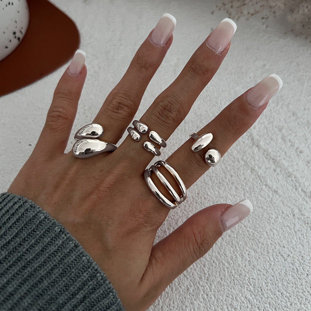 Polished Irregular Geometric Joint Rings Hip-Hop Style Women's Fashion Ring Set