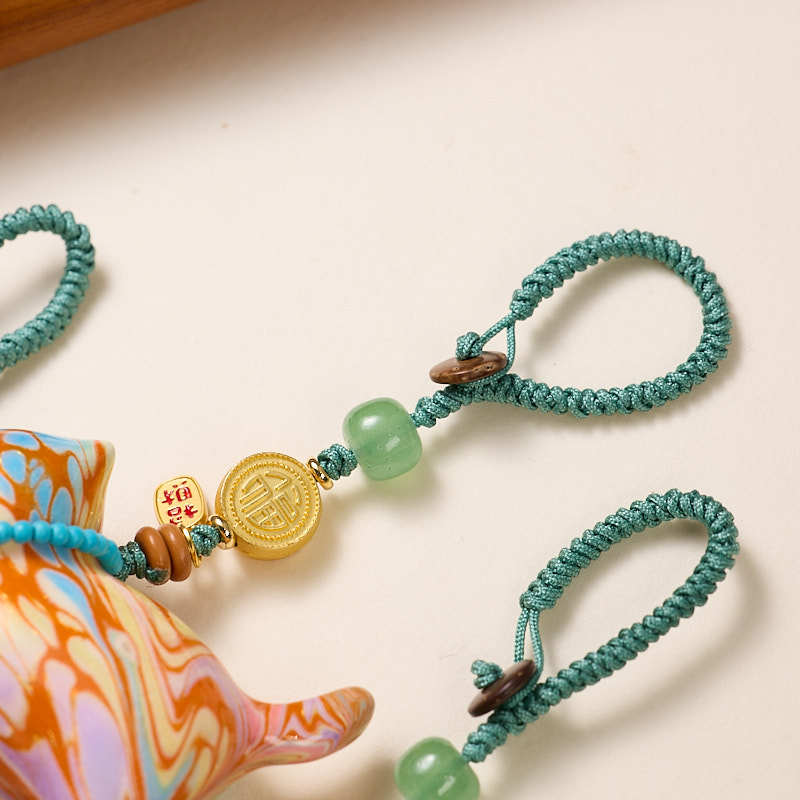 Authentic Temple Fortune Cat Pendant - Handmade Chinese Lacquer Money Charm for Purse/Car/Keys