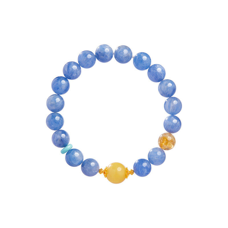 925 Sterling Silver Blue Apatite & Yellow Fluorite Beaded Bracelet for Women | Boho Chic Gemstone Jewelry