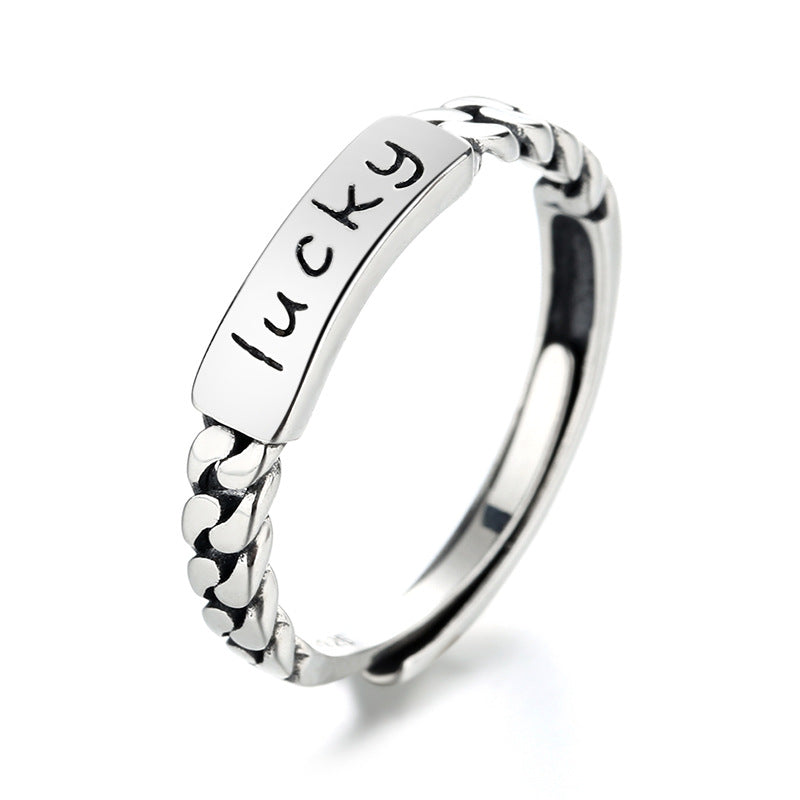 S925 Sterling Silver Ring Lucky Fashion Ins Trend Simple Adjustable Ring