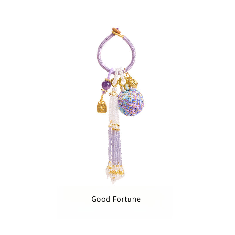 'Make It Happen' Purple Crystal Wish Fulfilling Bag Charm - Temple Style Rope Spiritual Pendant