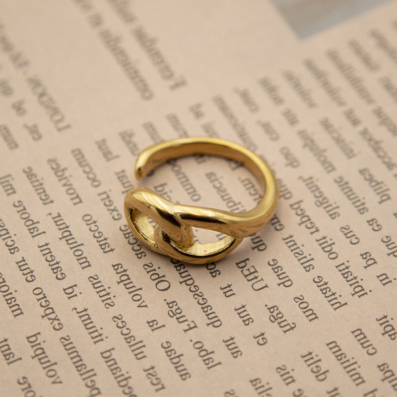 18K Gold Plated Chain Link Knuckle Ring Stainless Steel Designer Jewelry with Adjustable Fit