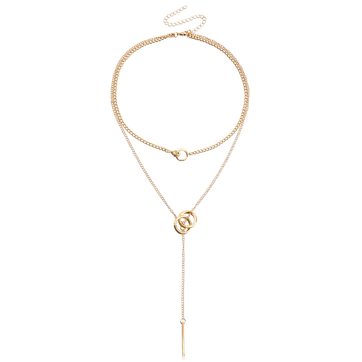 Double Layered Choker Necklace - Edgy Fringe Pendant Y2K Chain | Trendy Minimalist Dainty Jewelry for Women