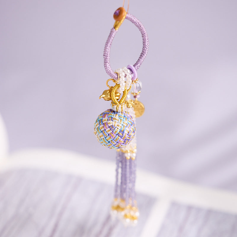 'Make It Happen' Purple Crystal Wish Fulfilling Bag Charm - Temple Style Rope Spiritual Pendant