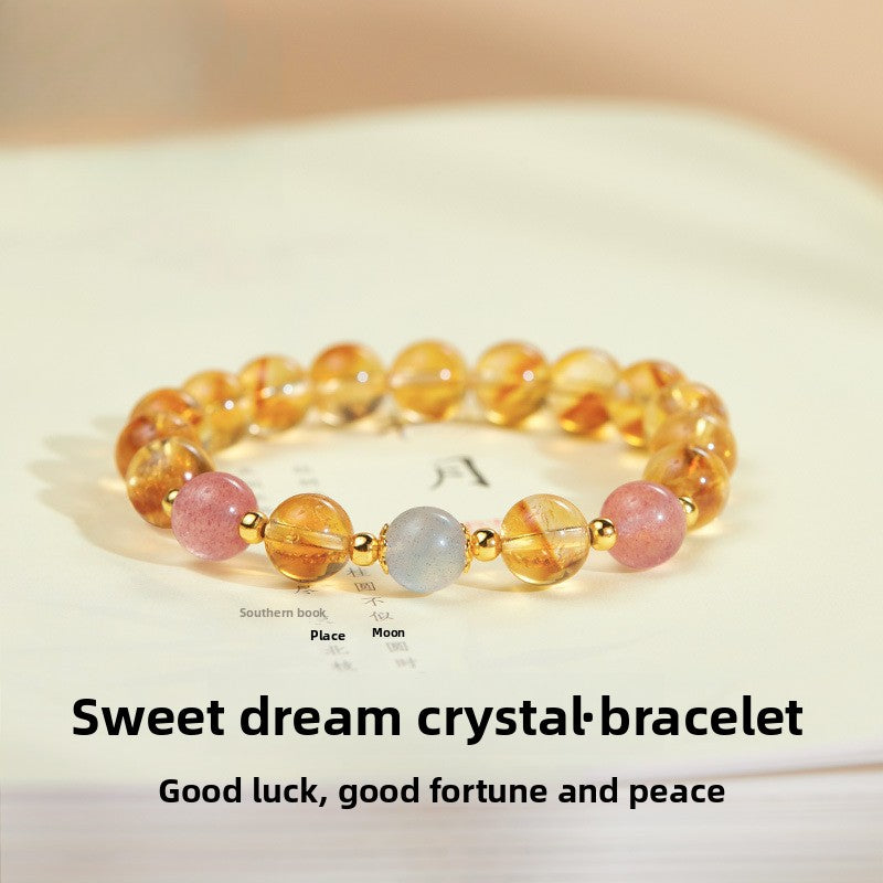 925 Sterling Silver Citrine & Strawberry Quartz Beaded Bracelet for Women | Boho Chic Gemstone Jewelry | Unique Gift for Her