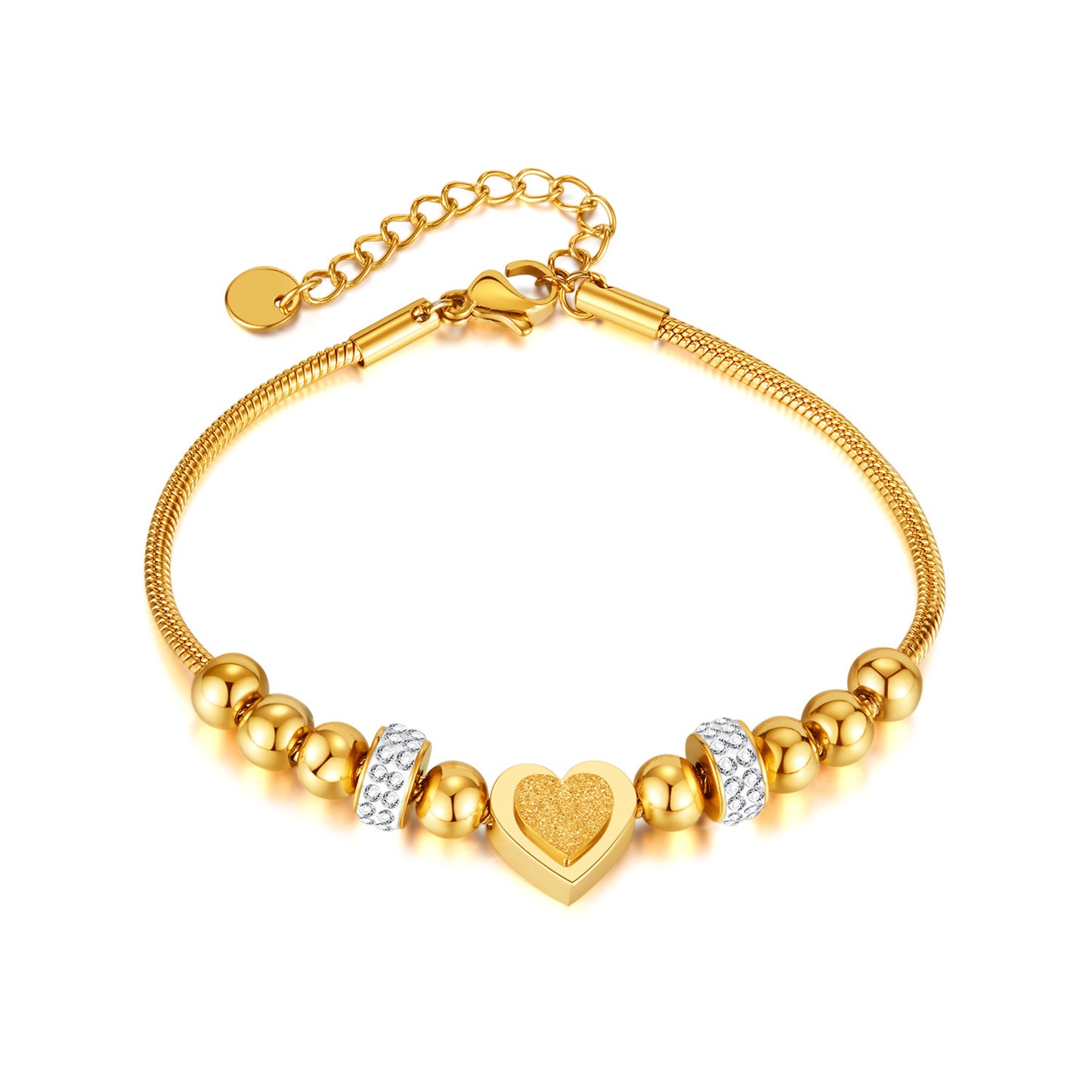 Zircon Heart Bracelet - Matte Bead & Stainless Steel Chain | Minimalist Elegant Jewelry for Women