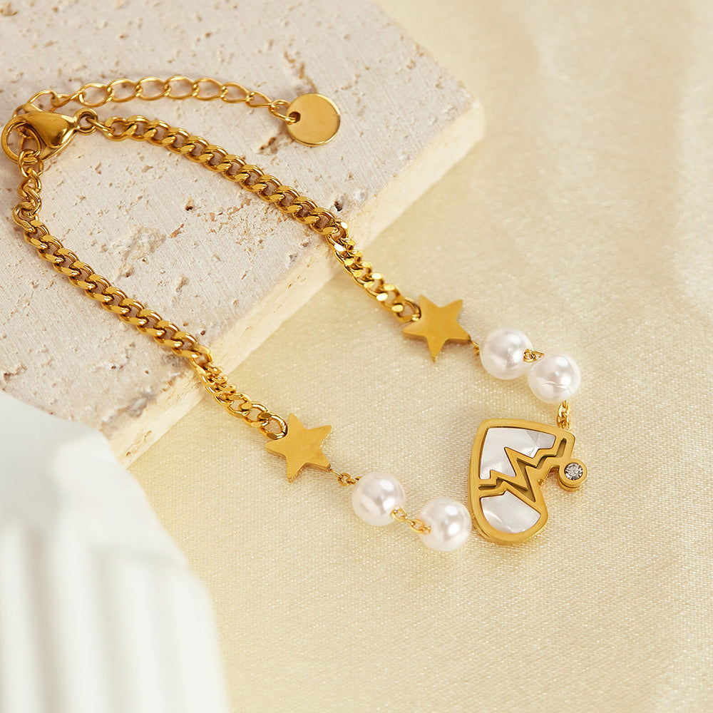 Minimalist Star Pearl Bracelet for Women - Titanium Steel Bracelet Shell Heart Pendant