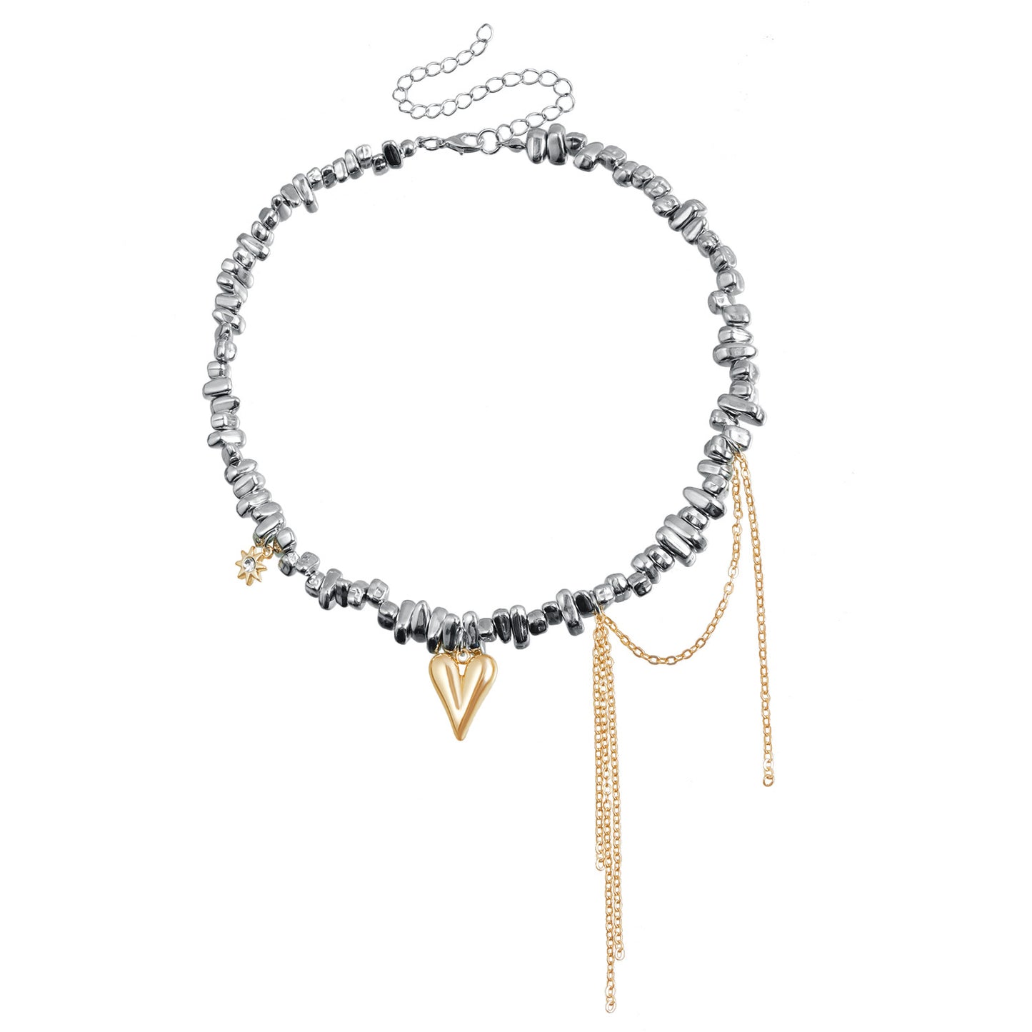 Heart Fringe Pendant Necklace - Asymmetric Beaded Choker Chain | Y2K Dainty Layered Jewelry for Women
