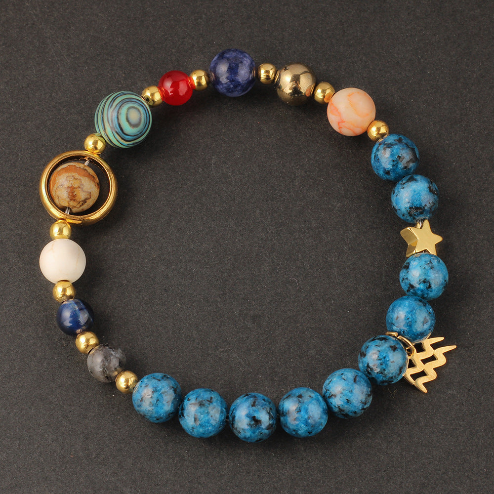 Planet 12 Constellation Logo Natural Stone Bracelet Unisex