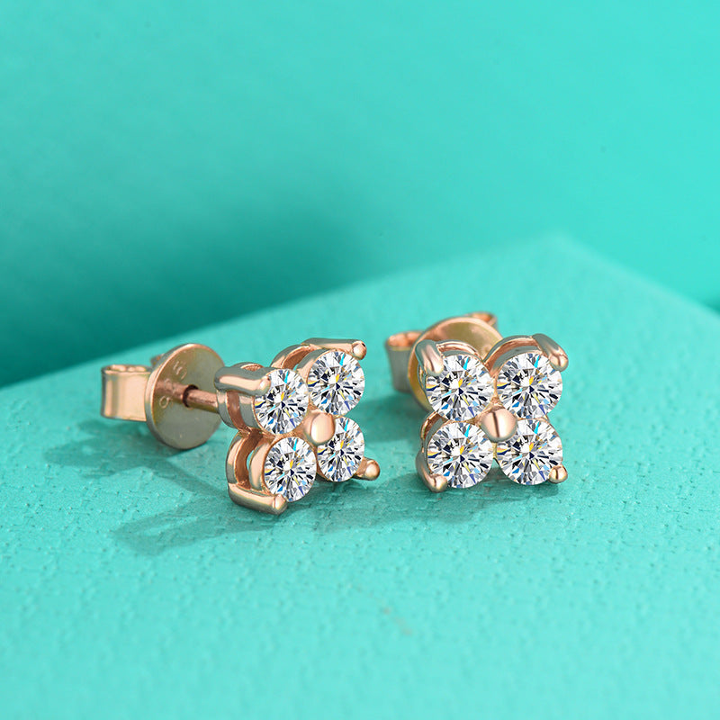 New S925 Sterling Silver Earrings Moissanite Clover Ear Bone Stud Earrings