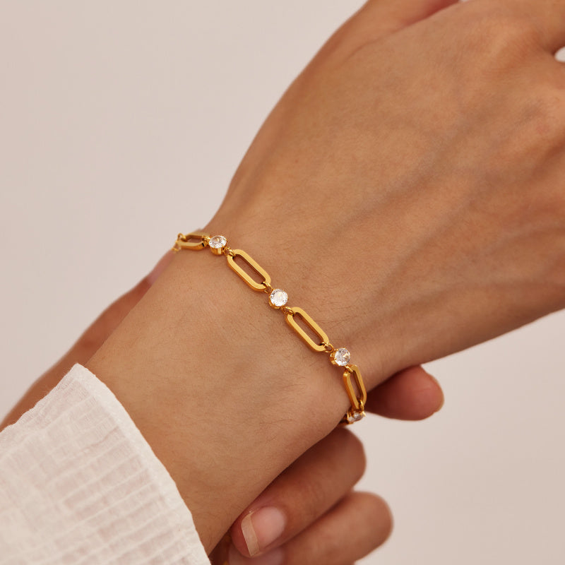 Geometric Titanium Steel Bracelet for Women - Trendy Zirconia Minimalist Jewelry | Stainless Steel Dainty Hand Chain