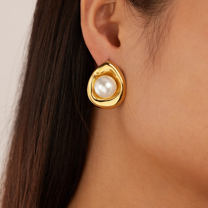 Minimalist Luxury Titanium Steel Studs with Pearl Dainty Boho Chic Jewelry