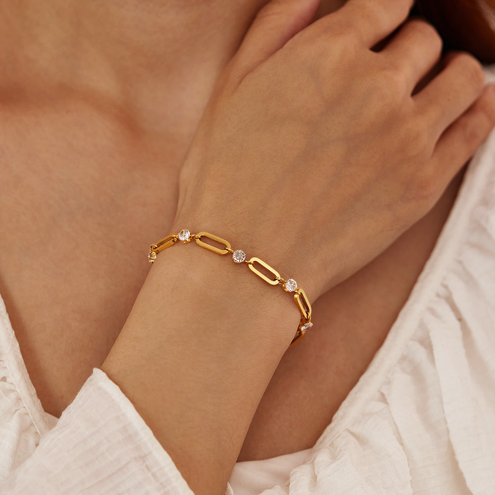 Geometric Titanium Steel Bracelet for Women - Trendy Zirconia Minimalist Jewelry | Stainless Steel Dainty Hand Chain