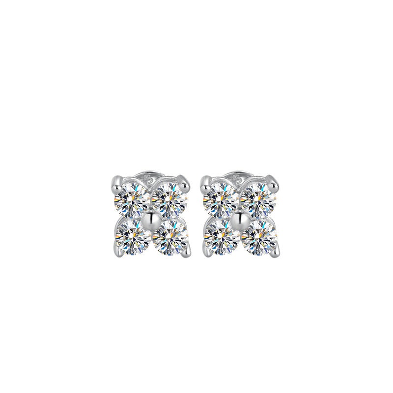 New S925 Sterling Silver Earrings Moissanite Clover Ear Bone Stud Earrings
