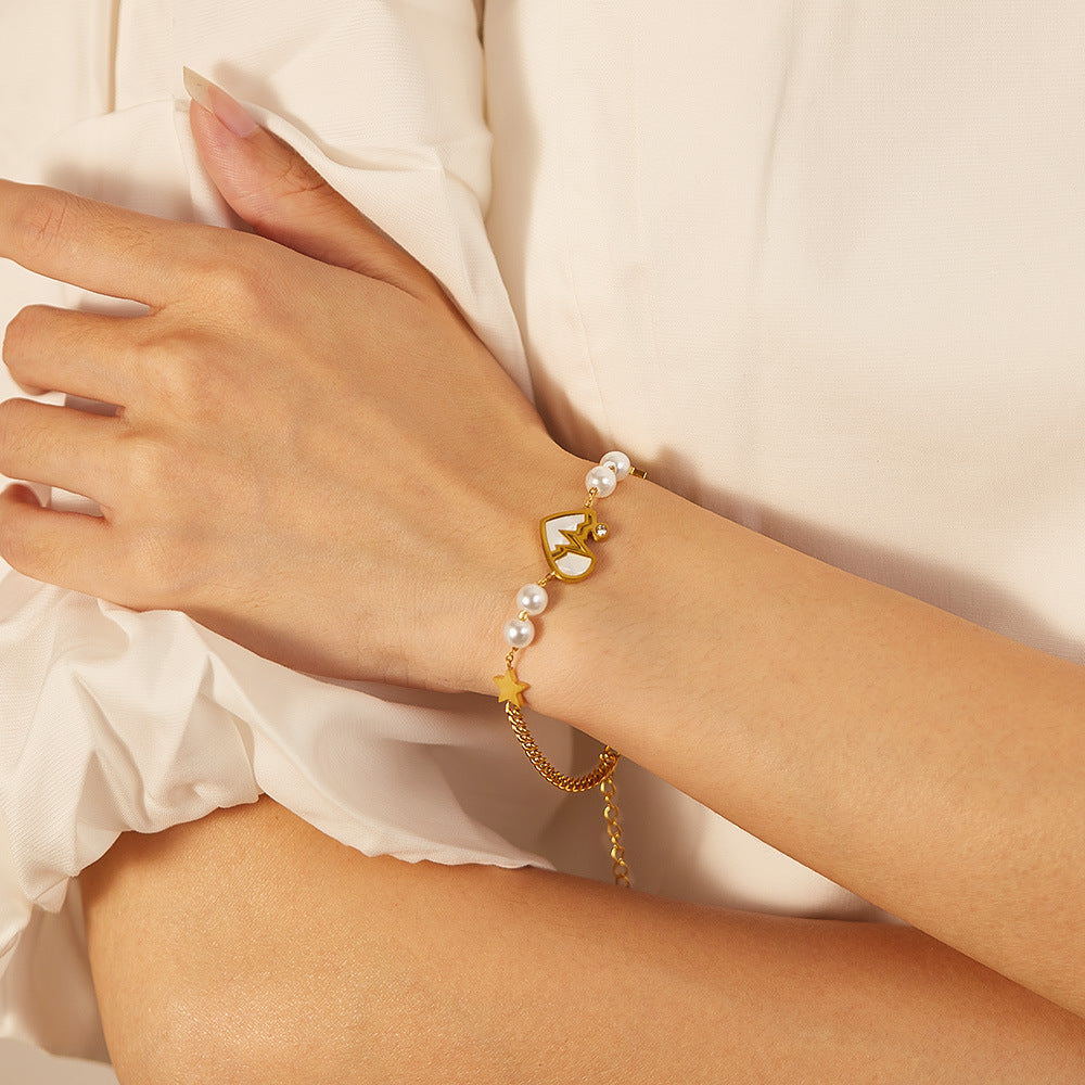 Minimalist Star Pearl Bracelet for Women - Titanium Steel Bracelet Shell Heart Pendant
