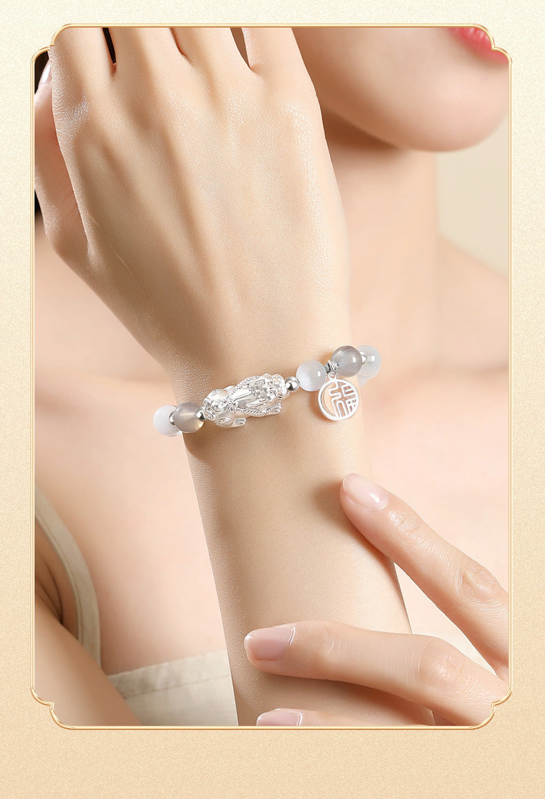 999 Pure Silver Lucky Pi Xiu Couple Bracelet - Chinese Knotwork Rope for Him & Her | Fu Symbol Protection Jewelry | Unique Valentine's Day Gift