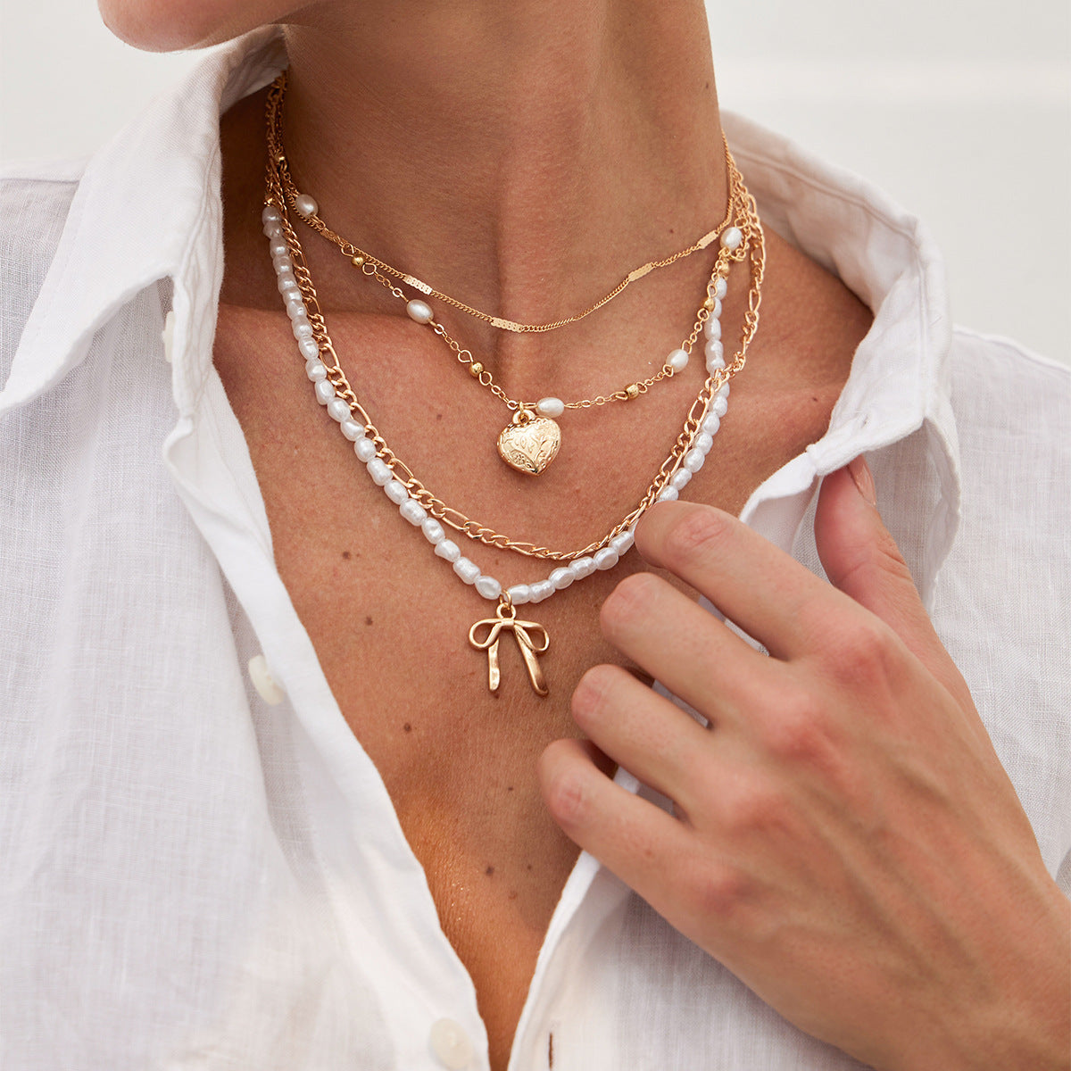 Layered Cross Pendant Necklace - Long Love Knot & Bow Choker for Women | Dainty Layering Chains