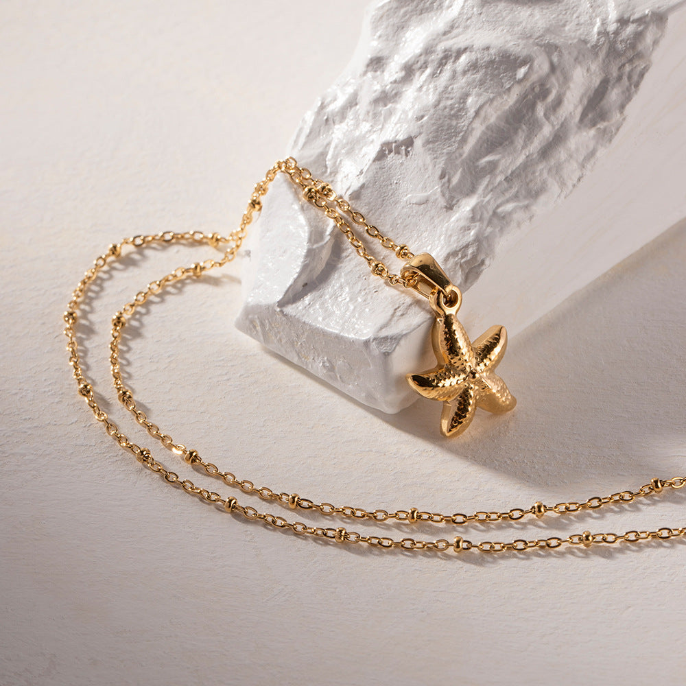 Starfish Necklace - Beachy Sea Life Pendant Jewelry in Stainless Steel