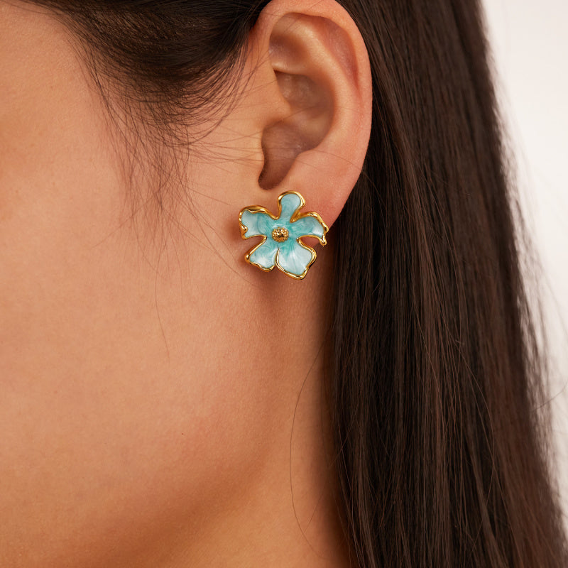 Artisanal Enamel Floral Studs - Paris Inspired Titanium Jewelry, Sweet & Elegant