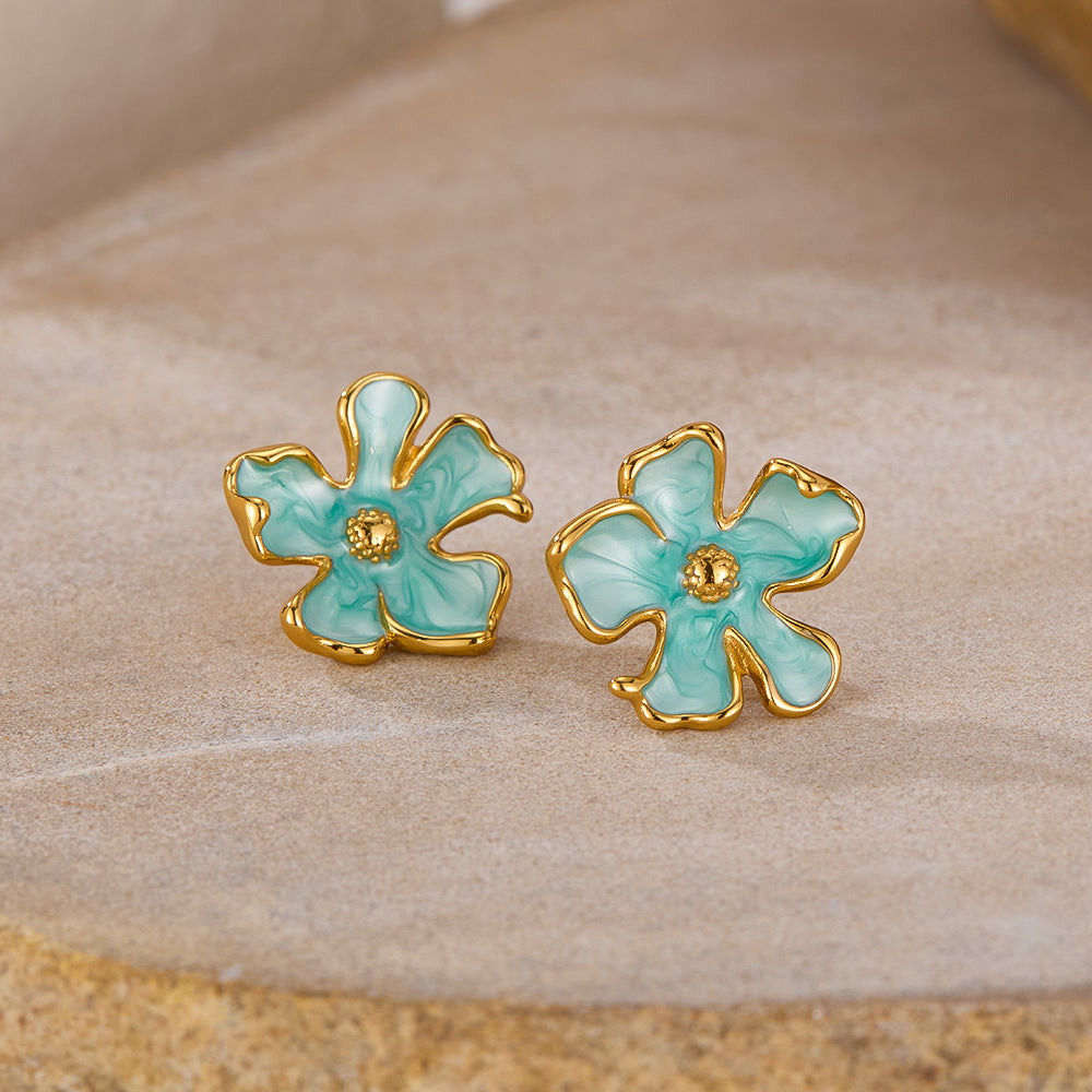 Artisanal Enamel Floral Studs - Paris Inspired Titanium Jewelry, Sweet & Elegant