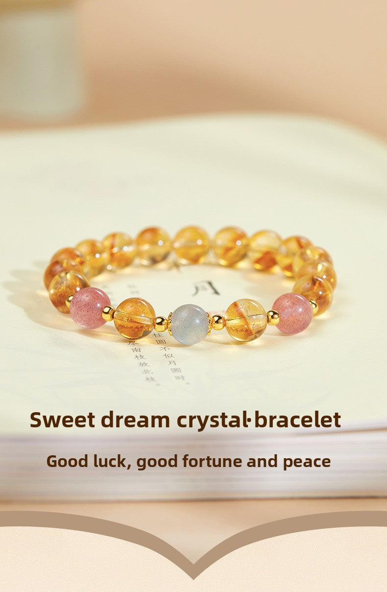 925 Sterling Silver Citrine & Strawberry Quartz Beaded Bracelet for Women | Boho Chic Gemstone Jewelry | Unique Gift for Her