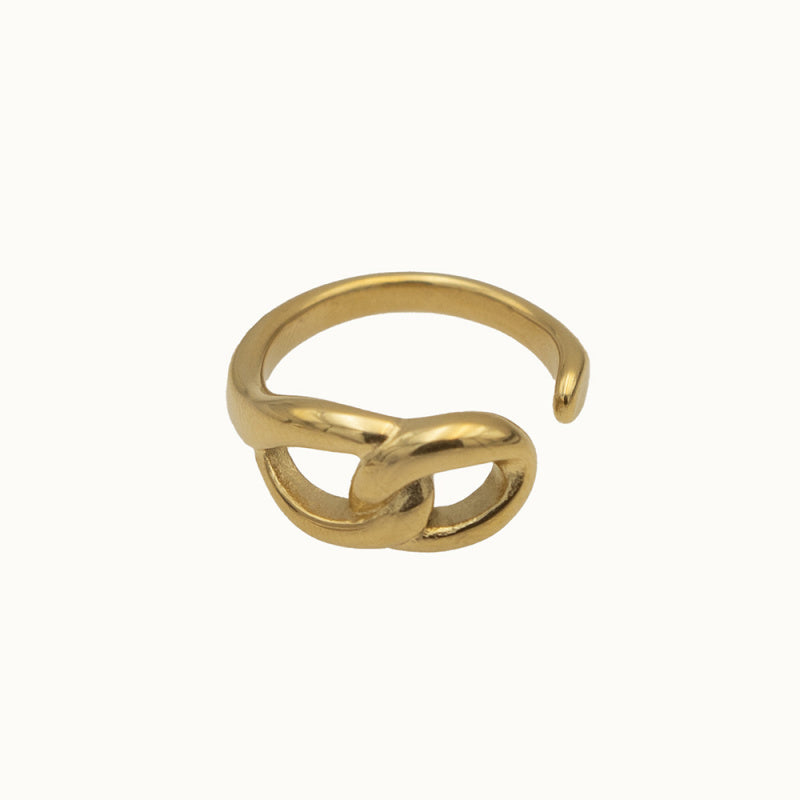 18K Gold Plated Chain Link Knuckle Ring Stainless Steel Designer Jewelry with Adjustable Fit