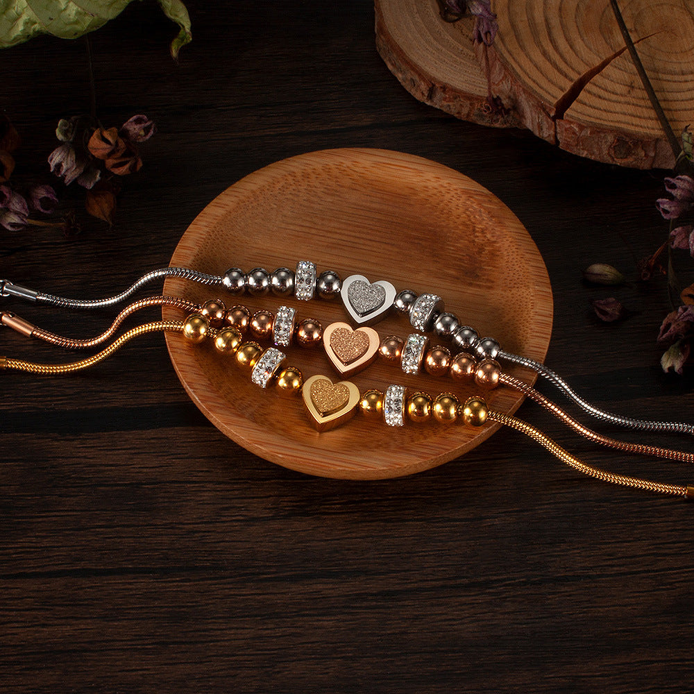 Zircon Heart Bracelet - Matte Bead & Stainless Steel Chain | Minimalist Elegant Jewelry for Women