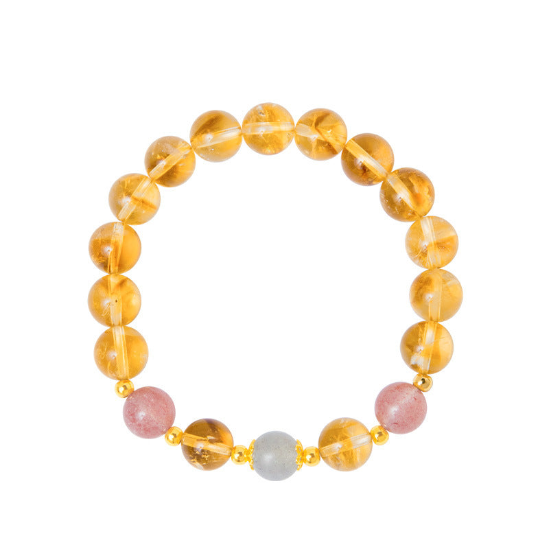 925 Sterling Silver Citrine & Strawberry Quartz Beaded Bracelet for Women | Boho Chic Gemstone Jewelry | Unique Gift for Her