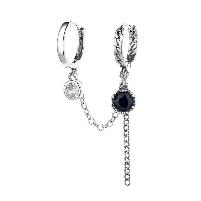 S925 Sterling Silver Black Zirconia Drop Earrings – Y2K Hoop Earrings with Double Leverback & Tassel Design | Viral TikTok Jewelry