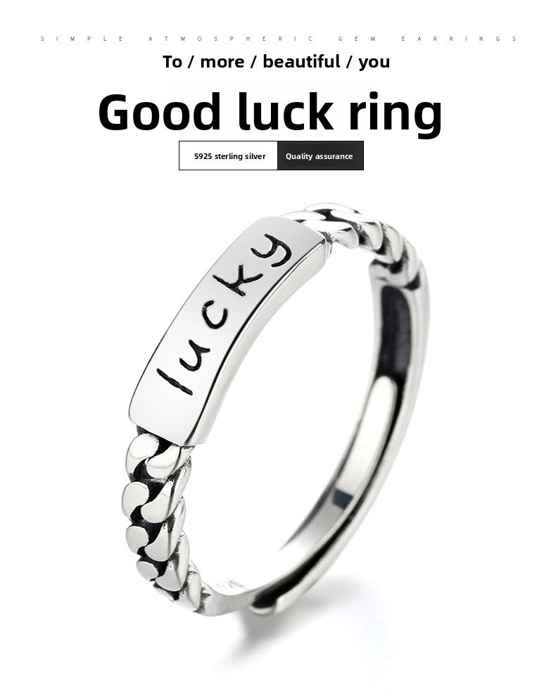 S925 Sterling Silver Ring Lucky Fashion Ins Trend Simple Adjustable Ring
