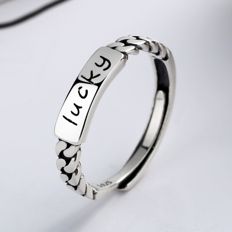 S925 Sterling Silver Ring Lucky Fashion Ins Trend Simple Adjustable Ring