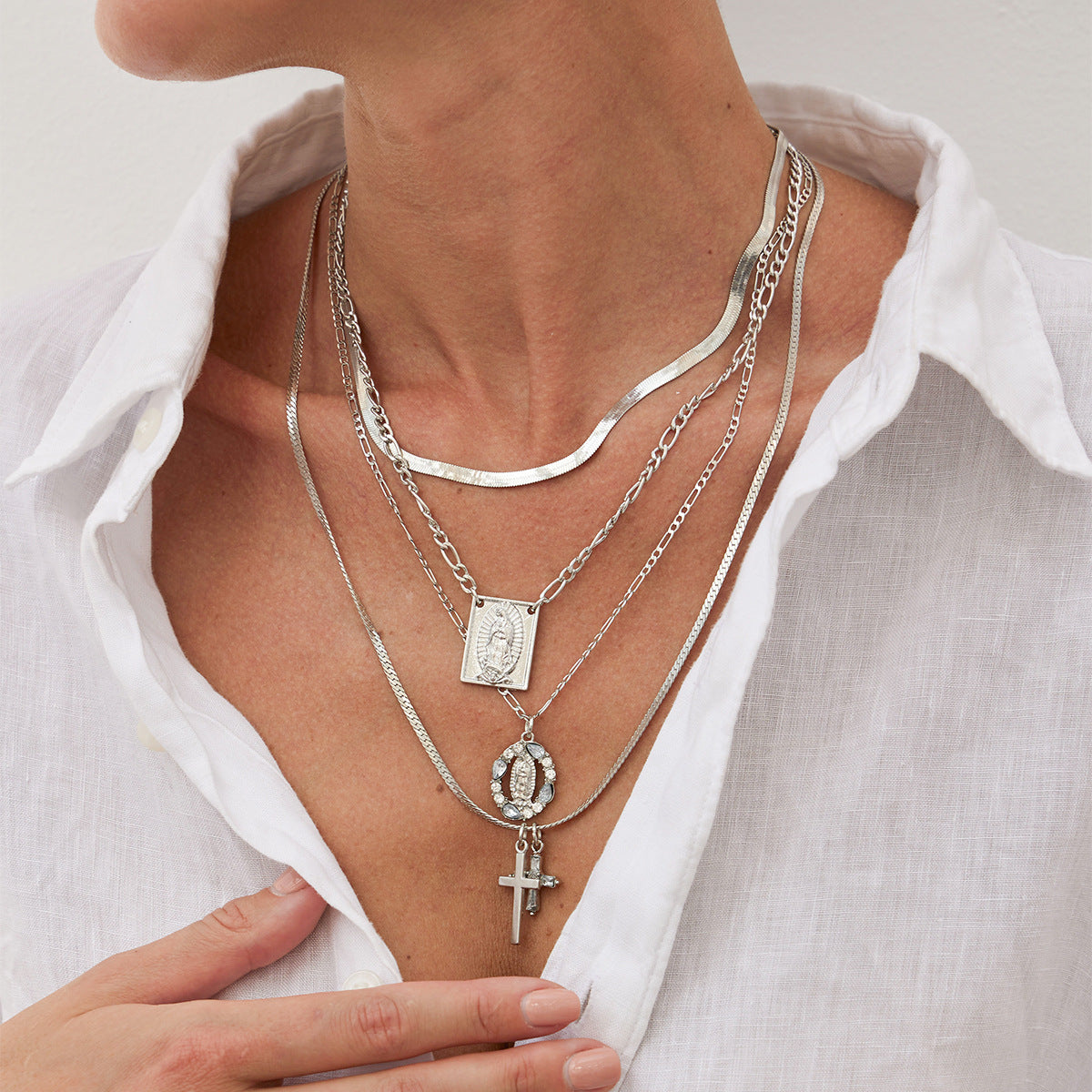 Layered Cross Pendant Necklace - Long Love Knot & Bow Choker for Women | Dainty Layering Chains