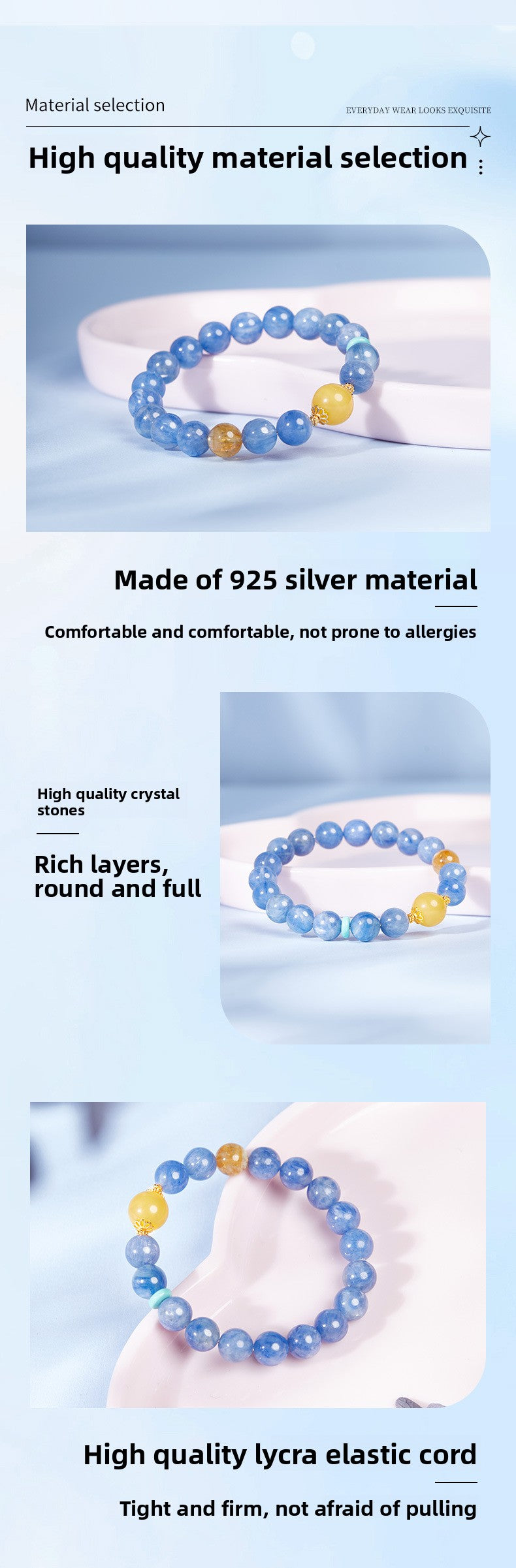 925 Sterling Silver Blue Apatite & Yellow Fluorite Beaded Bracelet for Women | Boho Chic Gemstone Jewelry