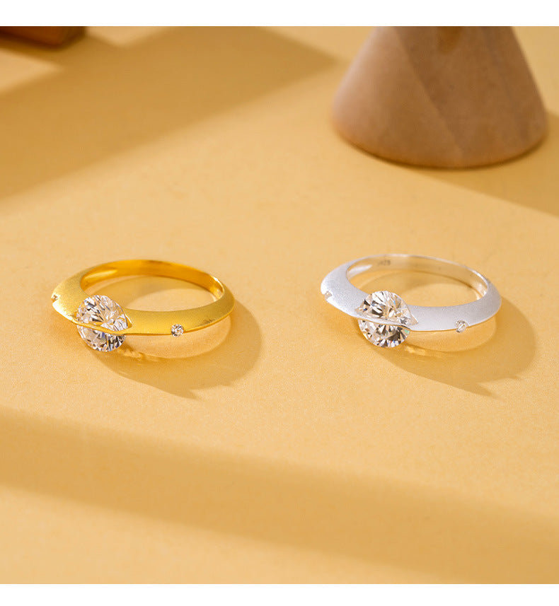 S925 Sterling Silver Matte Cosmic Star Rotatable Ring Planet Sparkling Niche Design Sivler Ring