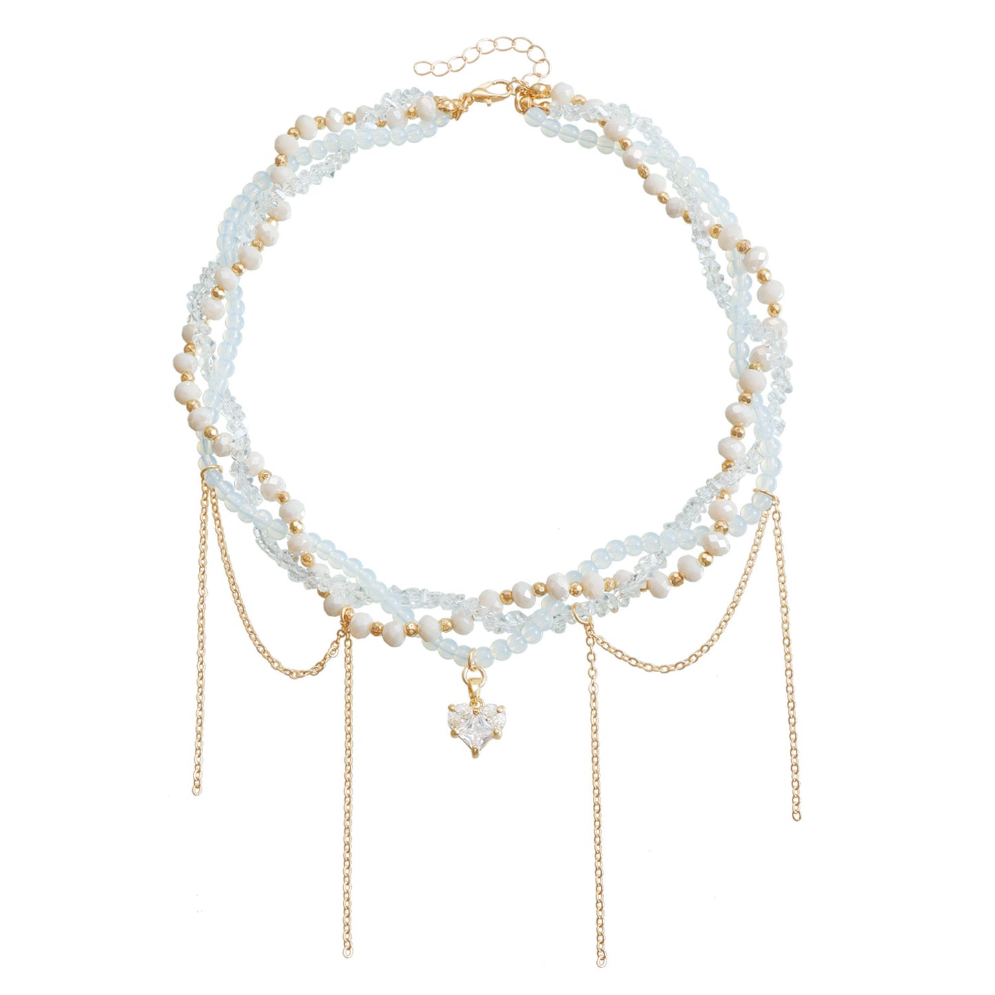 Glass Crystal Heart Pendant Necklace - Multi-Layer Fringe Choker for Women | Luxe Boho Layered Chain