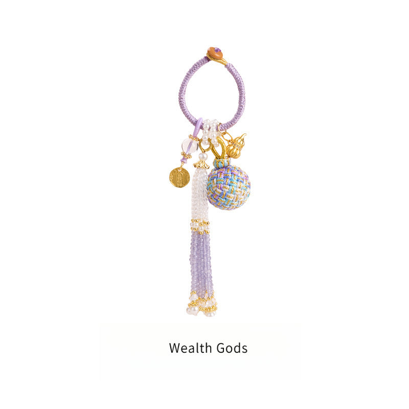 'Make It Happen' Purple Crystal Wish Fulfilling Bag Charm - Temple Style Rope Spiritual Pendant