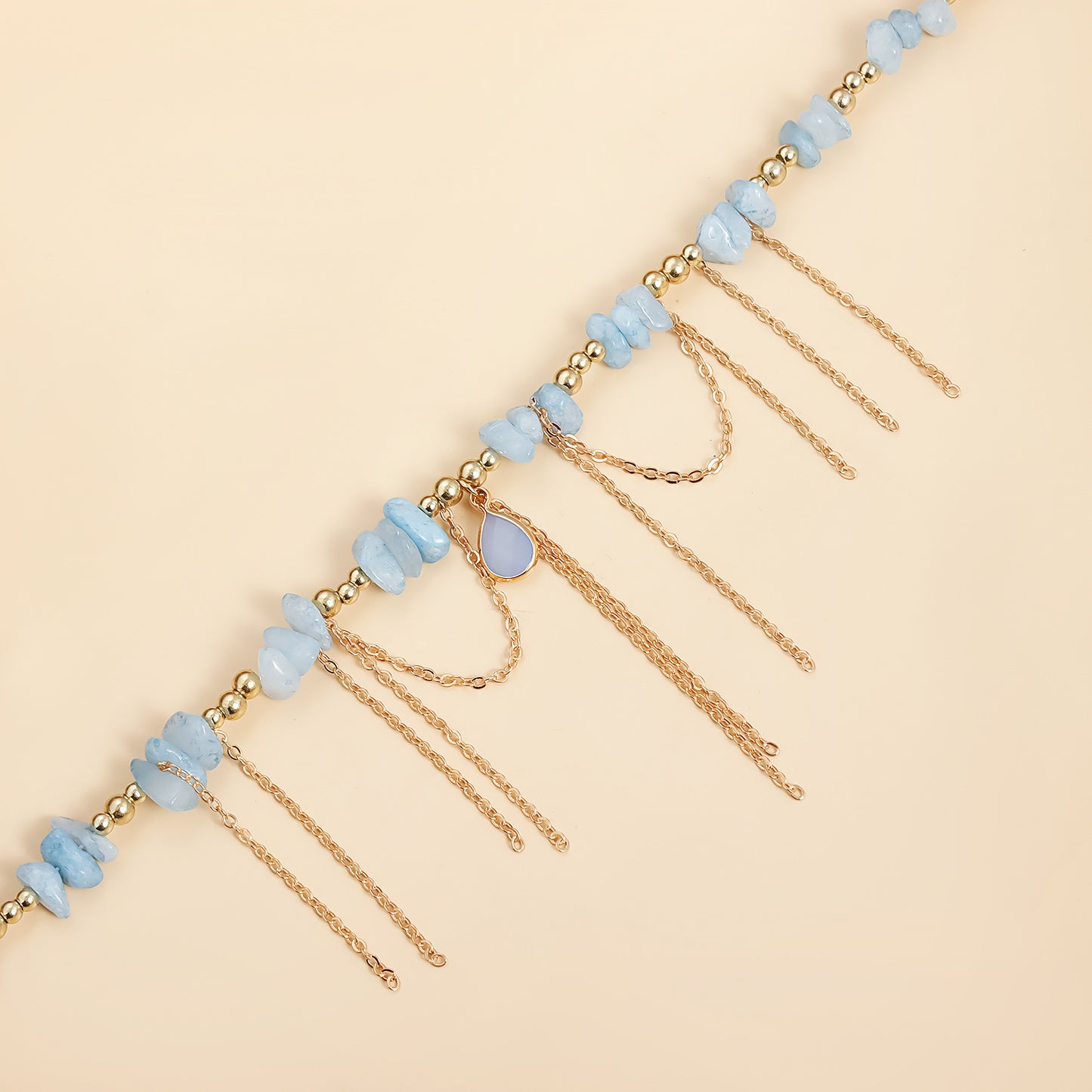 Natural Stone Pendant Necklace - INS Light Luxury Water Drop Fringe Choker | Dainty Layered Chain for Women