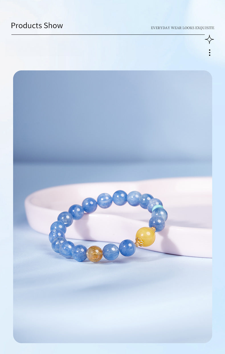 925 Sterling Silver Blue Apatite & Yellow Fluorite Beaded Bracelet for Women | Boho Chic Gemstone Jewelry