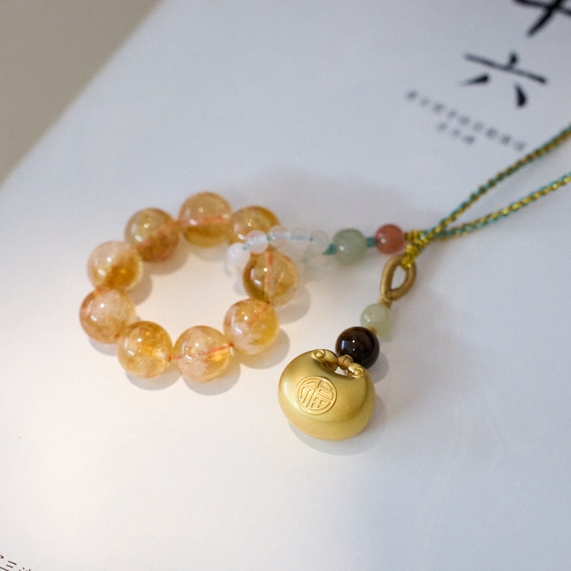 Splendid Future Multi-purpose Chinese 'Fortune Lock' Golden Aze Crystal Bag Charm