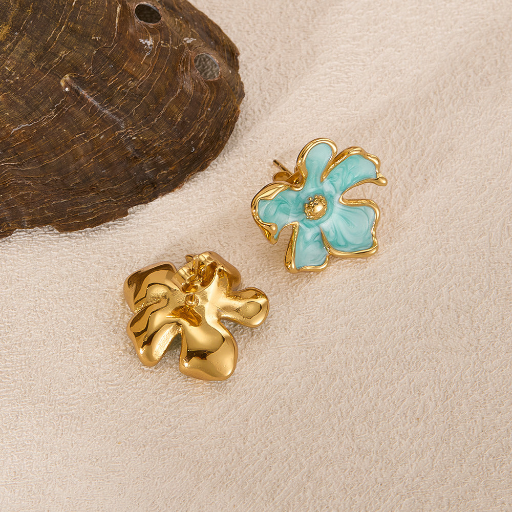 Artisanal Enamel Floral Studs - Paris Inspired Titanium Jewelry, Sweet & Elegant