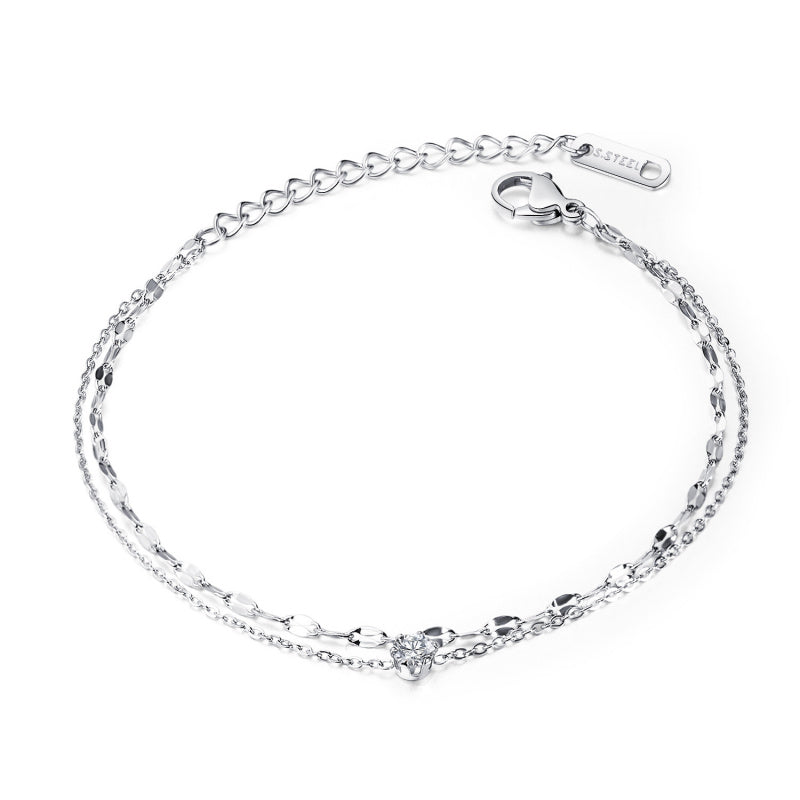 Zircon Titanium Steel Bracelet for Girls - Minimalist Dainty Hand Chain, Trendy Ins Fashion Jewelry
