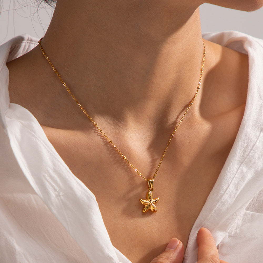 Starfish Necklace - Beachy Sea Life Pendant Jewelry in Stainless Steel