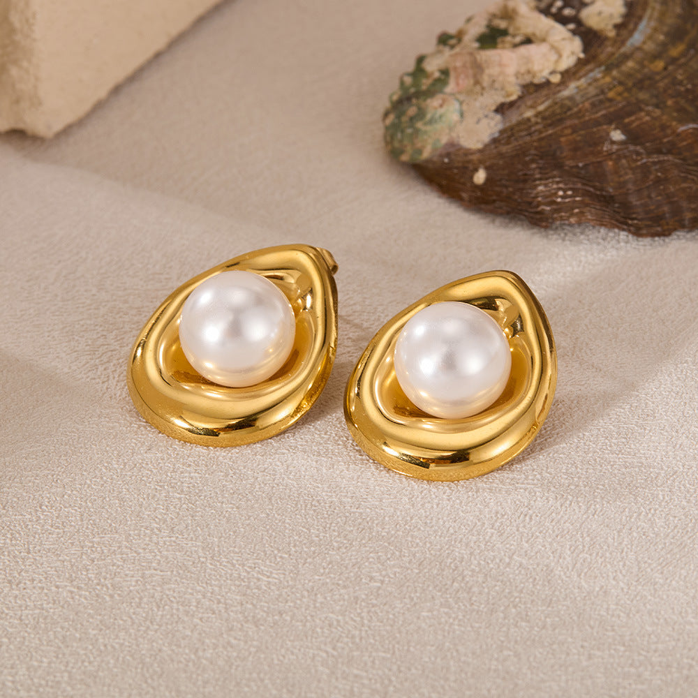 Minimalist Luxury Titanium Steel Studs with Pearl Dainty Boho Chic Jewelry