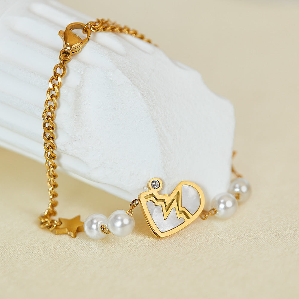 Minimalist Star Pearl Bracelet for Women - Titanium Steel Bracelet Shell Heart Pendant