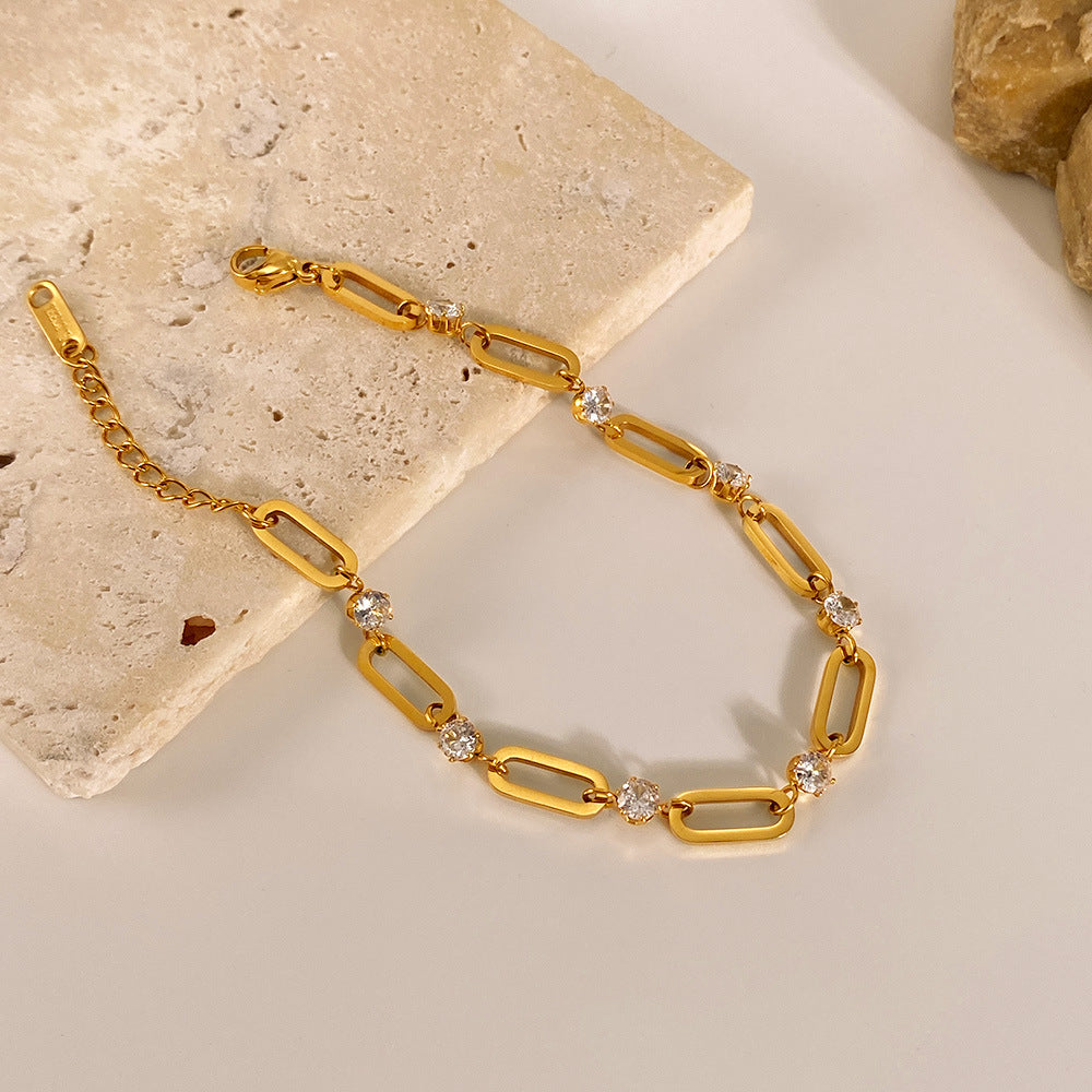 Geometric Titanium Steel Bracelet for Women - Trendy Zirconia Minimalist Jewelry | Stainless Steel Dainty Hand Chain
